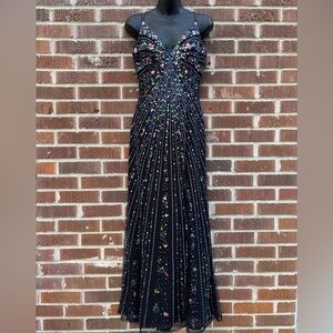 Tiffany Designs Sz 8 V-Back Spaghetti Strap Sequin Beaded Evening Prom Dress
